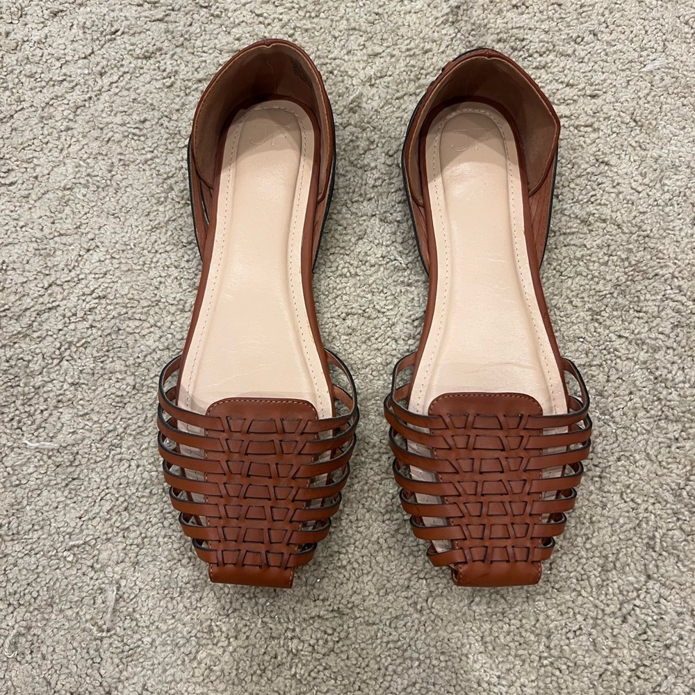 JustFab Brown Woven Leather Flats